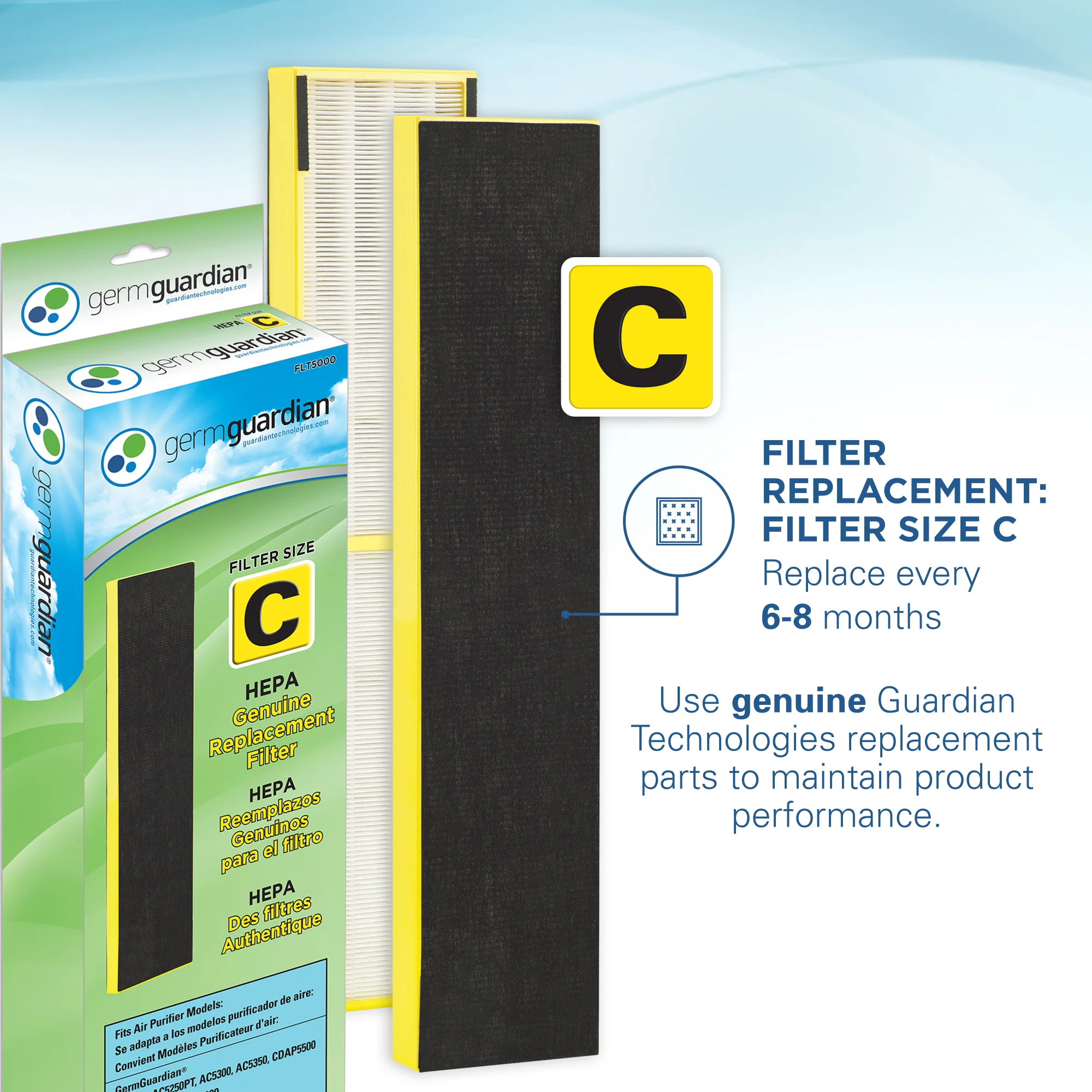 GermGuardian CDAP5500 HEPA PURE™ 28" Tower Air Purifier (5-speed 3-stage UV-C filtration, black) - Image 3