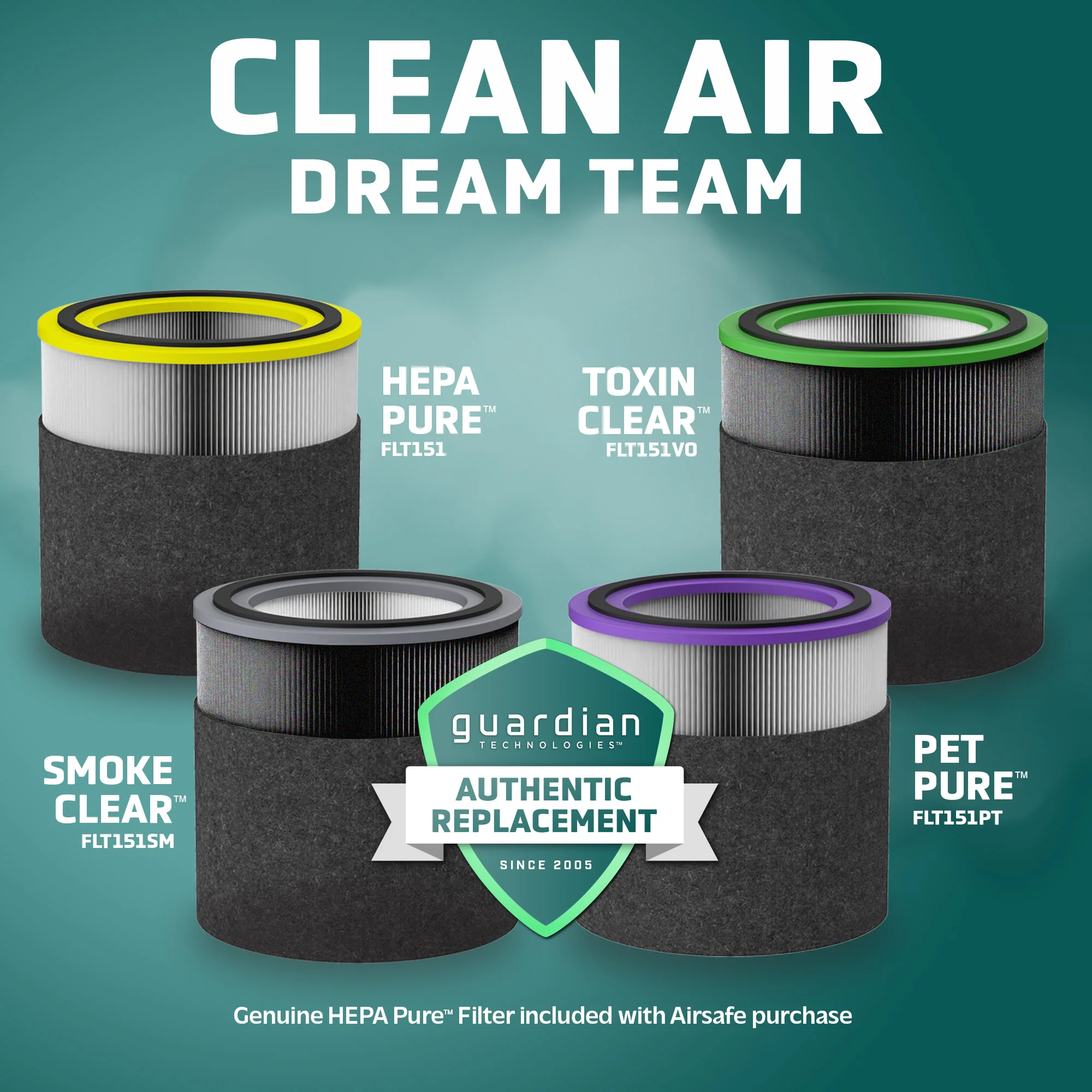 GermGuardian AC3000 HEPA PURE™ 14" Table Top Air Purifier & Air Quality Sensor (360° 3-speed 4-stage UV-C filtration, black) - Image 6