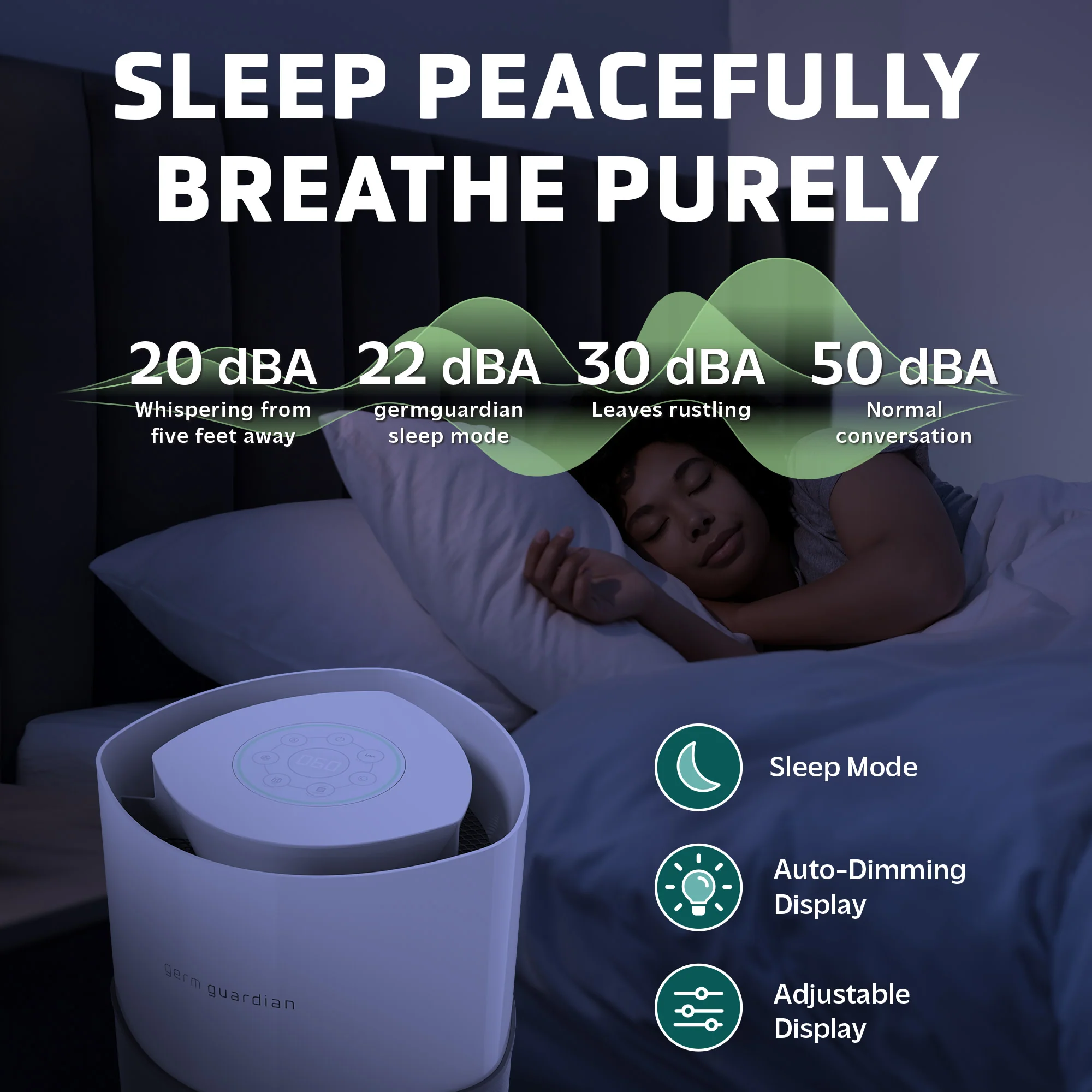 GermGuardian AC3200 AirSafe+ HEPA PURE™ 20" Tower Air Purifier (360° 10-speed 4-stage UV-C filtration, white/gray) - Image 3
