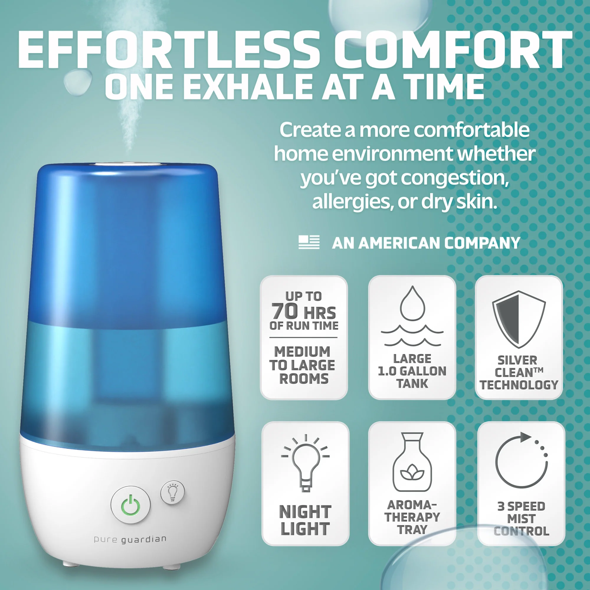PureGuardian H965AR 1-Gallon Ultrasonic Cool Mist Humidifier - Image 2